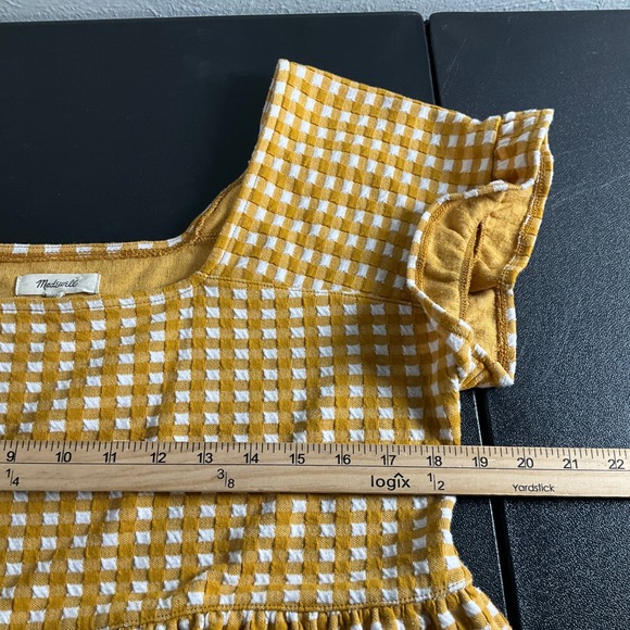 Madewell Gingham Square Neck Peplum Top Mustard Yellow White Size S Cottagecore - Picture 5 of 7